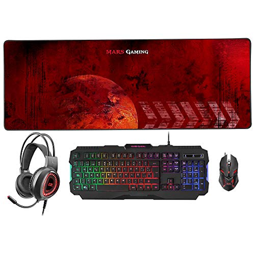 Mars Gaming MCPRGB2ES, Combo Gaming Teclado y Ratón +Alfombrilla XXL+ Cascos, ES