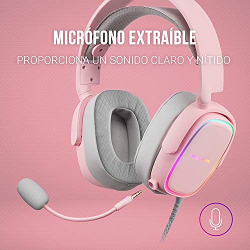 Mars Gaming MHAXP Rosa, Auriculares RGB multiplataforma, Micro extraíble, 53mm HiFi