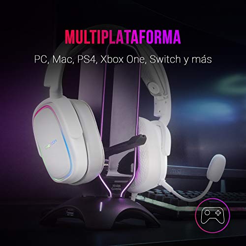 MARSGAMING MHAXW Blanco, Auriculares RGB Multiplataforma+Mic extraíble, 53mm HIFI