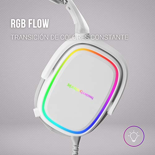 MARSGAMING MHAXW Blanco, Auriculares RGB Multiplataforma+Mic extraíble, 53mm HIFI