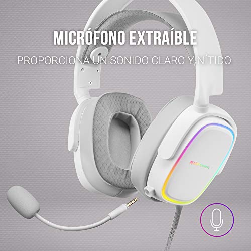 MARSGAMING MHAXW Blanco, Auriculares RGB Multiplataforma+Mic extraíble, 53mm HIFI