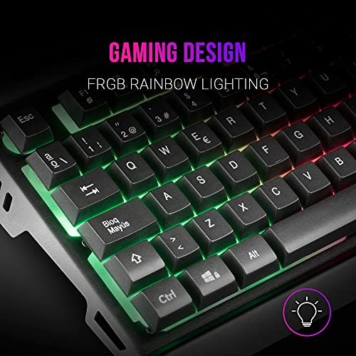 MARSGAMING MK120ES, Teclado Gaming FRGB, Aluminio, Antighosting, Soporte Smartphone, Español, Gris y Negro