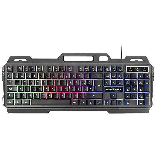 MARSGAMING MK120ES, Teclado Gaming FRGB, Aluminio, Antighosting, Soporte Smartphone, Español, Gris y Negro