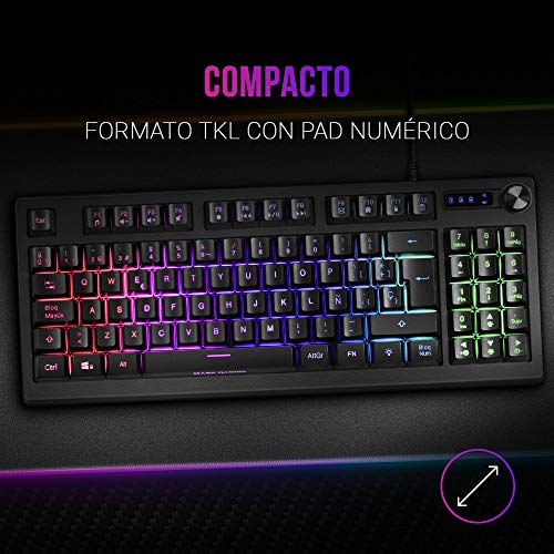 MARSGAMING MKREVOES, Teclado Gaming TKL + Pad Numérico, RGB Control, Layout ES