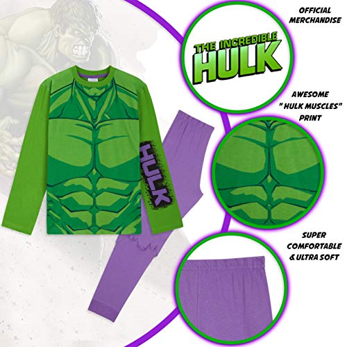 Marvel Pijama Niño, Pijama Niño Invierno El Increible Hulk, Conjunto 2 Piezas Camiseta Manga Larga y Pantalon, Regalos para Niños Edad 18 Meses-14 Años (Multi, 5-6 Años)