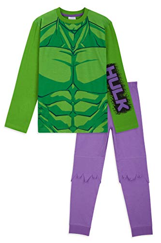Marvel Pijama Niño, Pijama Niño Invierno El Increible Hulk, Conjunto 2 Piezas Camiseta Manga Larga y Pantalon, Regalos para Niños Edad 18 Meses-14 Años (Multi, 5-6 Años)
