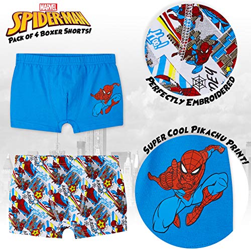 Marvel Spiderman Boxer Niño, Pack de 4 Calzoncillos Niño Transpirables, Ropa Niño Interior de Algodon, Regalos para Niños Edad 2-14 Años (Multi, 7-8 años)