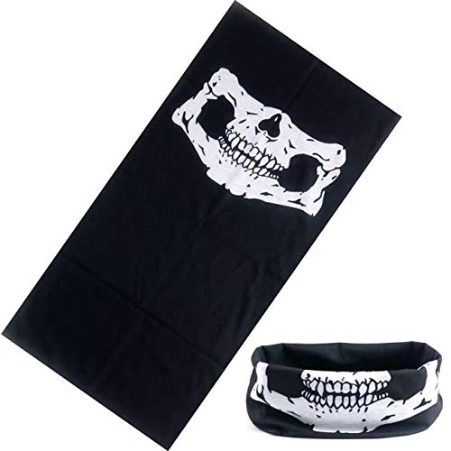 Máscara de Tela con Dibujo de Calavera, Máscara de Tubo Bragas de Cuello de Poliéster sin Costuras, Motocicleta Bicicleta Bragas de Cabeza de Halloween, (Negro, 3Paquete)