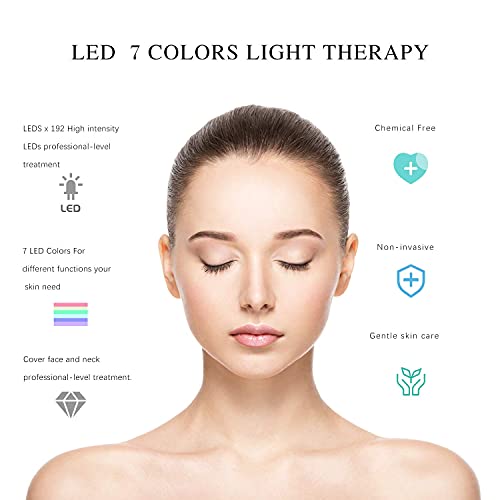 Máscara facial LED Terapia de luz, 7 colores Máscara LED para la piel - Máscara de belleza de fotones faciales con luz azul y roja para rejuvenecimiento y estiramiento de la piel