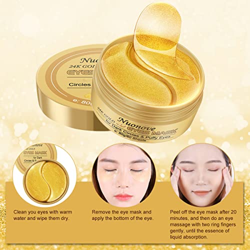Máscara para los ojos, Parches para los ojos, Ojos Parches, Máscara para ojos de colágeno, Contorno de Ojos Antiarrugas, Anti edad para ojeras,bolsas,patas de gallo e hinchazón, 60Pcs