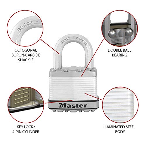 MASTER LOCK Candado Alta Seguridad [Llaves] [Acero Laminado] [Exterior] M5EURD - Ideal para Portales, Garages, Sótanos