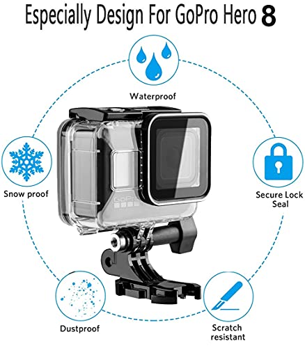 MAXKU Carcasa impermeable para cámara GoPro Hero 8 Black Action accesorios, resistente al agua 60 m, con pinza de montaje rápido, accesorios para GoPro Hero8 Black