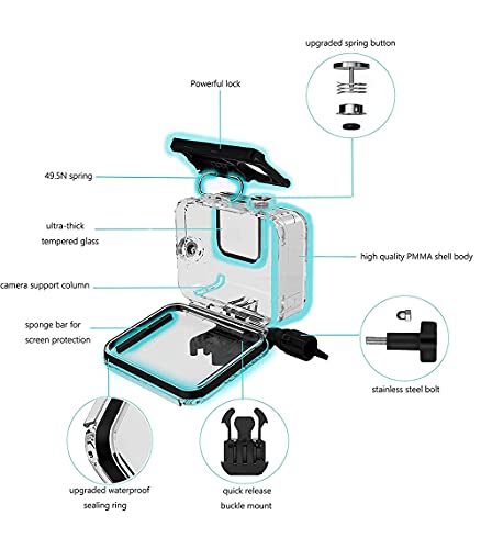 MAXKU Carcasa impermeable para cámara GoPro Hero 8 Black Action accesorios, resistente al agua 60 m, con pinza de montaje rápido, accesorios para GoPro Hero8 Black