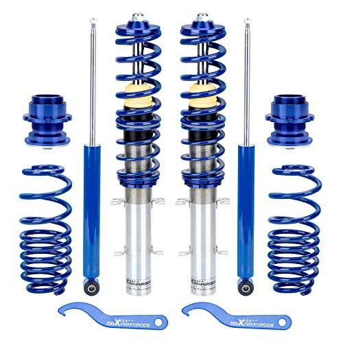 maXpeedingrods 4x Coilover Ajustable, Amortiguador para Audi A3 TT Mk1 para VW Bora A4 Golf Mk4 Beetle para Seat Leon Toledo con Muelle, Suspensión Roscada Regulable en Altura y Dureza
