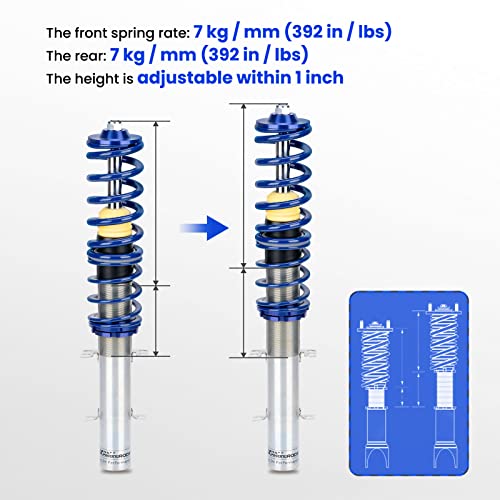 maXpeedingrods 4x Coilover Ajustable, Amortiguador para Audi A3 TT Mk1 para VW Bora A4 Golf Mk4 Beetle para Seat Leon Toledo con Muelle, Suspensión Roscada Regulable en Altura y Dureza