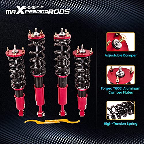 maXpeedingrods 4x Coilover Regulable de 24 Niveles, Amortiguador para Lexus IS300 2001-2005 XE10 1998–2005, Suspensión Roscada con Muelle, Kit Completo de Resorte Helicoidal, Altura Regulable Rojo