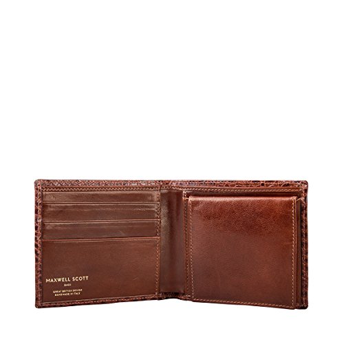 Maxwell Scott® Cartera de dos secciones con monedero interior en piel Italiana con Grabado tipo Croco, Castaña Croco (Ticciano Croco)