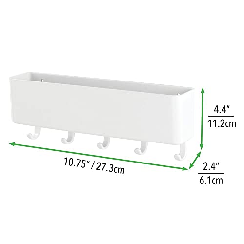 mDesign Colgador de llaves con repisa - Estante de pared para ordenar llaves con 5 ganchos - Moderno cuelga llaves con organizador de cartas, lentes, celulares y más - blanco