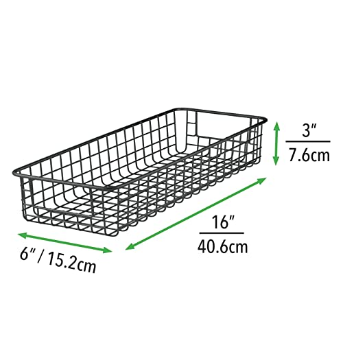 mDesign Juego de 2 cestas de almacenaje multiuso – Resistentes cestas organizadoras, en malla de metal y con asas – Compactas cestas metálicas para cocina, despensa y otras estancias – negro mate