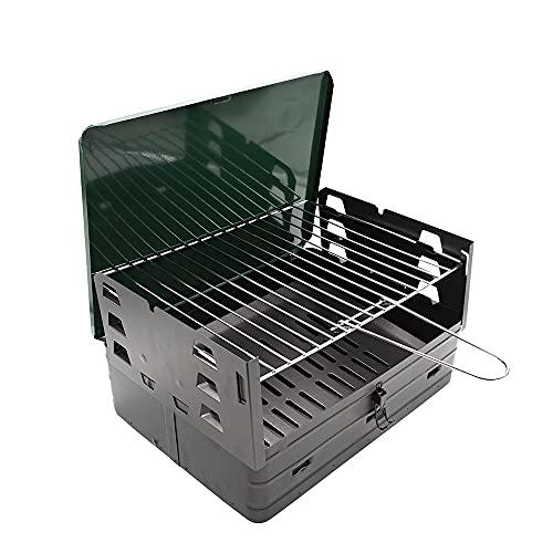 Mediawave Store - Barbacoa a maletín de carbón con parrilla ajustable, parrilla, jardín, picnic, barbacoa de llevar, clásica barbacoa, hornacella barbacoa, verde 42 x 31 x 57 cm Art. 045