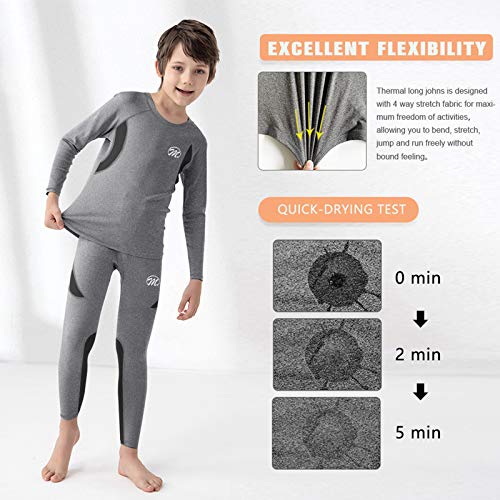 MeetHoo Conjunto Ropa Interior Termica para Niños Camisetas Termicas Deportivas Manga Larga Decathlon Pantalon Termico Futbol Niño de Esquí Forro de Lana para Correr (Gris, L/155-165cm)