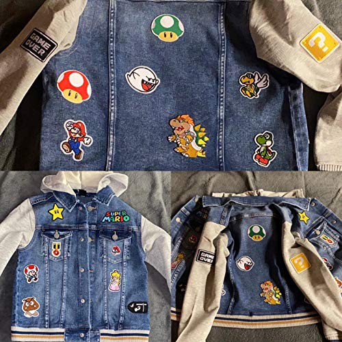 Meetlight - Parches para planchar y coser de los personajes de Super Mario Bros - Kit de parches bordados con diseños de videojuegos para ropa, chaquetas, mochilas y vaqueros, 16 unidades