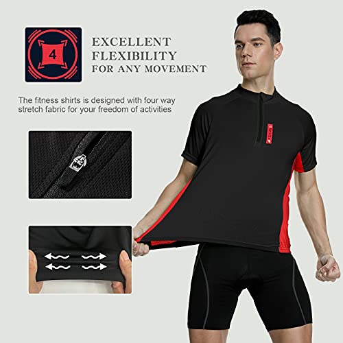 Meetwee - Camiseta de ciclismo para hombre, manga corta para bicicleta de montaña Negro M