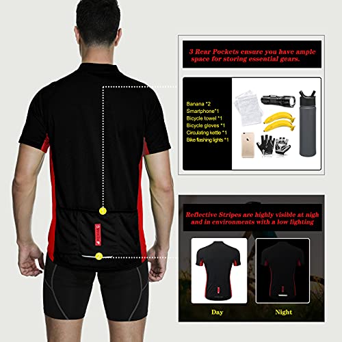 Meetwee - Camiseta de ciclismo para hombre, manga corta para bicicleta de montaña Negro M