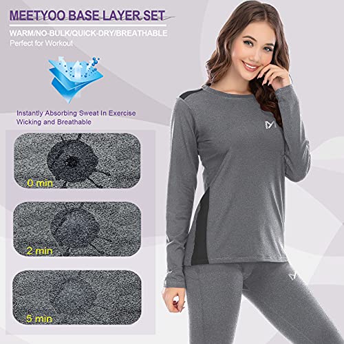 MEETYOO Conjuntos térmicos Mujer, Ropa Interior termica Invierno Base Layer Thermo Pantalones para Running Ciclismo Esquí (Gris, S)