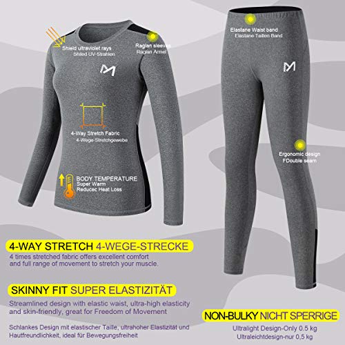 MEETYOO Conjuntos térmicos Mujer, Ropa Interior termica Invierno Base Layer Thermo Pantalones para Running Ciclismo Esquí (Gris, S)