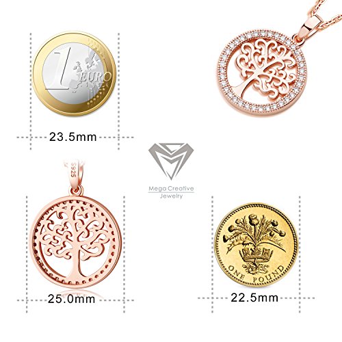 MEGA CREATIVE JEWELRY Collar Árbol de la Vida Oro Rosa Colgante para Mujer Regalo Madre Esposa Abuela Joyería Plata 925 con Cristales