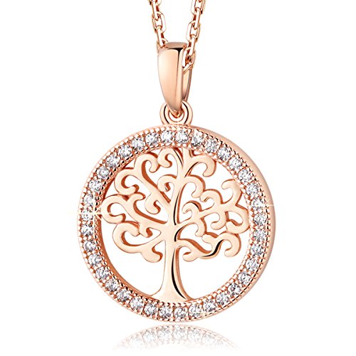 MEGA CREATIVE JEWELRY Collar Árbol de la Vida Oro Rosa Colgante para Mujer Regalo Madre Esposa Abuela Joyería Plata 925 con Cristales