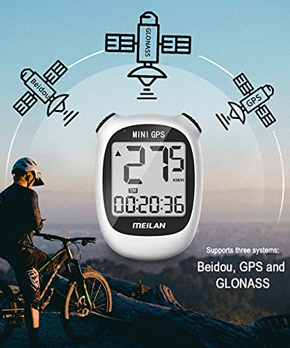 MEILAN M3 Mini Ciclocomputadore GPS Computadora de bicicleta de GPS Computadora de ciclismo Inalámbrica Odómetro Velocímetro impermeable y retroiluminación para bicic de carretera MTB(color blanco)