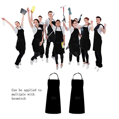 Meiruier Adult Polyester Kitchen Apron Restaurant Barbecue with Adjustable Belt Neck 2 Pockets for Cooking Cooking Gardening for Men Woman Waterproof and Oil Resistant (2pcs Black)