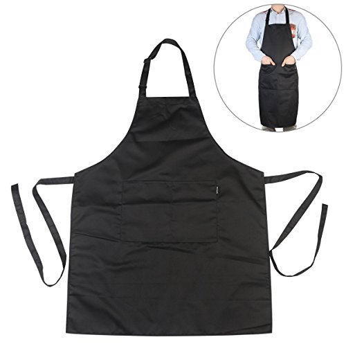 Meiruier Adult Polyester Kitchen Apron Restaurant Barbecue with Adjustable Belt Neck 2 Pockets for Cooking Cooking Gardening for Men Woman Waterproof and Oil Resistant (2pcs Black)