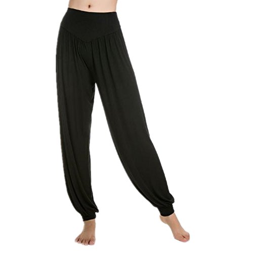 MEISHINE® Pantalones de harén elásticos para mujer, ideales para deportes, yoga, danza, footing y danza., Negro , XXXL