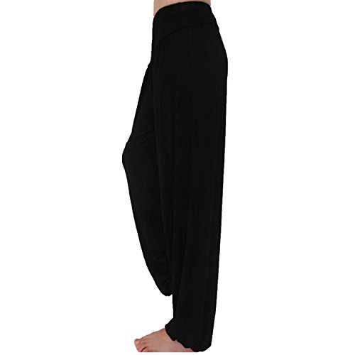 MEISHINE® Pantalones de harén elásticos para mujer, ideales para deportes, yoga, danza, footing y danza., Negro , XXXL