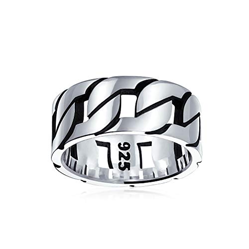 Mens Biker Jewelry Wide Open Curb Chain Link Ring Band For Men Gothic Tribal Solid .925 Sterling Silver Hecho a mano en Turquía