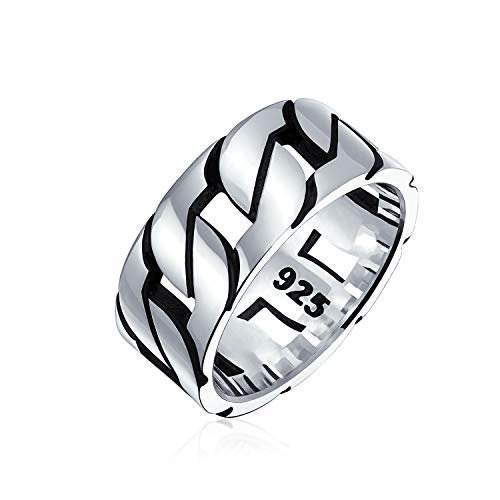 Mens Biker Jewelry Wide Open Curb Chain Link Ring Band For Men Gothic Tribal Solid .925 Sterling Silver Hecho a mano en Turquía