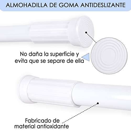 MERCURY TEXTIL-Barra Extensible Ajustable de Aluminio para baño, ropero, Armario y Cocina. Fácil Montaje, sin taladros ni Tornillos. Barra de tensión telescópica. (Blanco, 70-120cm)