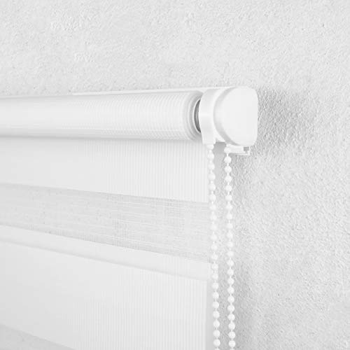 MERCURY TEXTIL Estor Enrollable de Doble Capa, Noche y Día, translúcido y oscurecido (160 x 180 cm, Blanco)