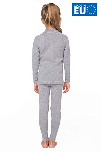 meteor Conjunto Ropa Interior Térmica para Niños - Camiseta de Manga Larga y Pantalón - Set Infantil Elástico para Esquí Snowboard Acampada y Senderismo para Niño y Niña (116-122 cm, Gris)