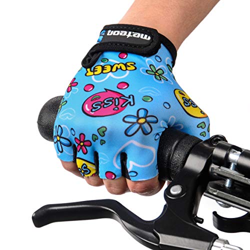 meteor Guantes de Ciclismo niñas y niños - Guantes Bicicleta para Infantil MTB BMX Carretera Montaña sin Dedos (XS ~6-6,5cm, Kiss Love)