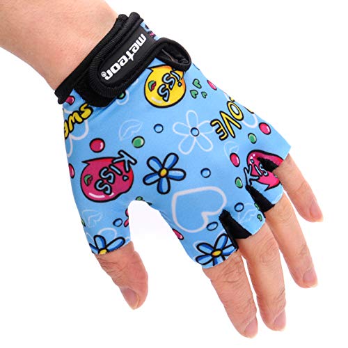 meteor Guantes de Ciclismo niñas y niños - Guantes Bicicleta para Infantil MTB BMX Carretera Montaña sin Dedos (XS ~6-6,5cm, Kiss Love)