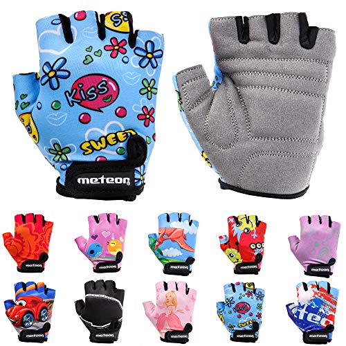 meteor Guantes de Ciclismo niñas y niños - Guantes Bicicleta para Infantil MTB BMX Carretera Montaña sin Dedos (XS ~6-6,5cm, Kiss Love)