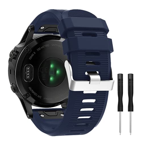 METEQI Correa de repuesto Compatible con Garmin Fenix 5X, Correa de reloj de silicona suave de 26 mm de ancho y ajuste rápido para Garmin Fenix 5X/Fenix 5X Plus/Fenix 3/Fenix 3 HR (Azul medianoche)