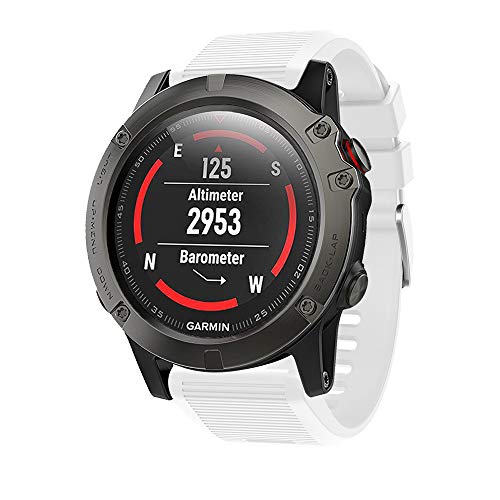 METEQI Correa de repuesto Compatible con Garmin Fenix 5X, Correa de reloj de silicona suave de 26 mm de ancho y ajuste rápido para Garmin Fenix 5X/Fenix 5X Plus/Fenix 3/Fenix 3 HR (Blanco)