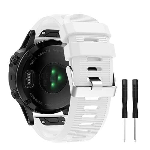 METEQI Correa de repuesto Compatible con Garmin Fenix 5X, Correa de reloj de silicona suave de 26 mm de ancho y ajuste rápido para Garmin Fenix 5X/Fenix 5X Plus/Fenix 3/Fenix 3 HR (Blanco)