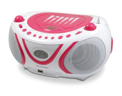 Metronic 477109 - Radio Am/FM, Lector Reproductor portátil CD, CD-R, CD-RW, CD-MP3, USB MP3, función ID3, 2x1W, Toma Auricular, Rosa