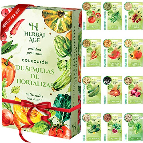 Mezcla De Semillas De 12 Vegetales, 5100 Semillas De Tomate, Pimiento Dulce, Cebolla, Lechuga, Calabacín, Pepino, Tomate Cherry listos Para Sembrarse Al Aire Libre. Cultive Su Propio Jardín